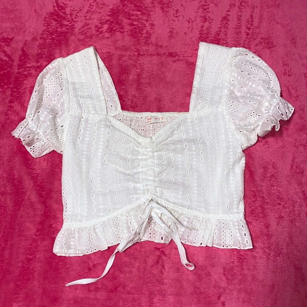 White eyelet crop top